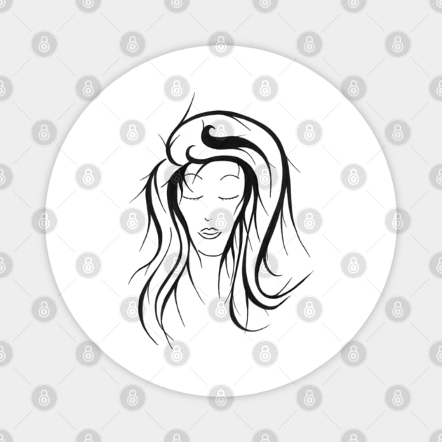 Black and white woman with retro hair style Magnet by Drawings by Wandersti